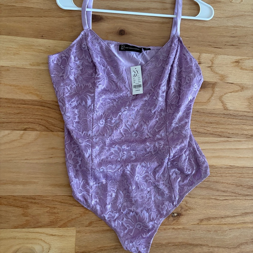 NWT New York & Company Lavender Lace V-Neck Bodysuit
